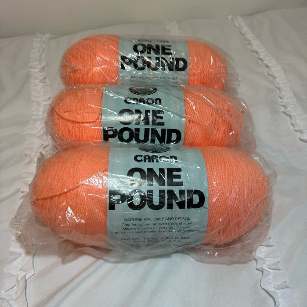 Set of 3 Caron One Pound Solids Yarn, 100% Acrylic -Peach- For Crochet, Knitting